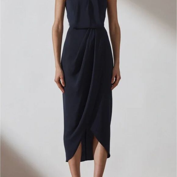 Shona Joy Core Knot Halter Midi Dress In Navy Blue Women's Size 4 - Picture 4 of 12